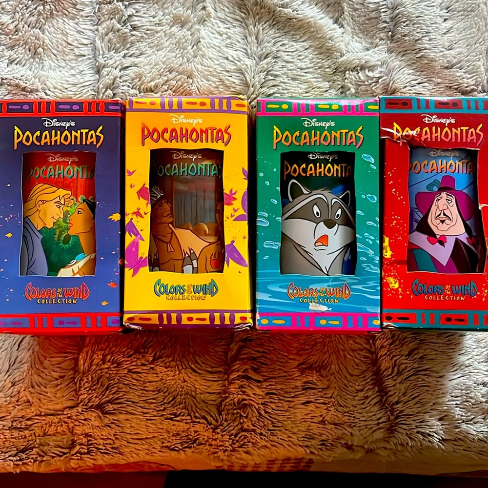 90s Disney Pocahontas “colors of the wind” collection set of 4 glassware.